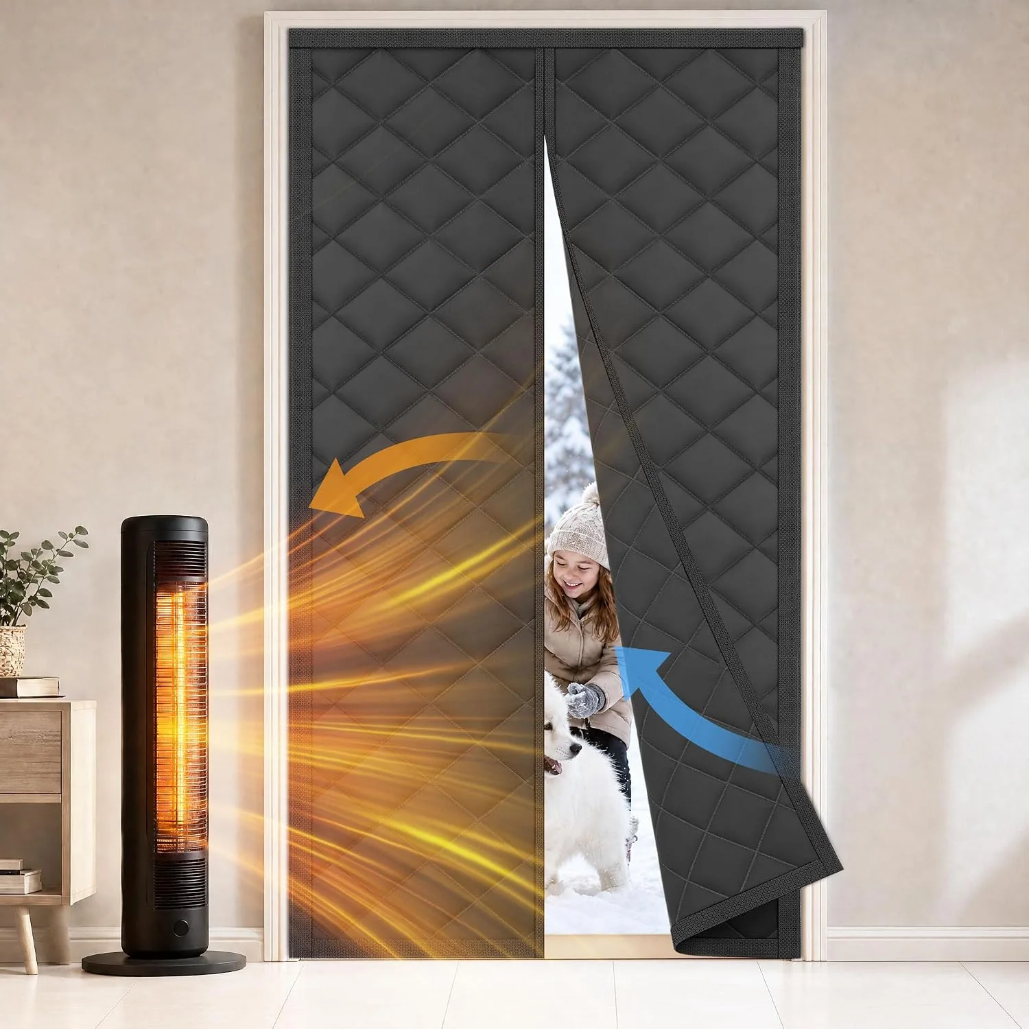 FEGO Thermal Insulated Door Curtain, black, 32" x 80"
