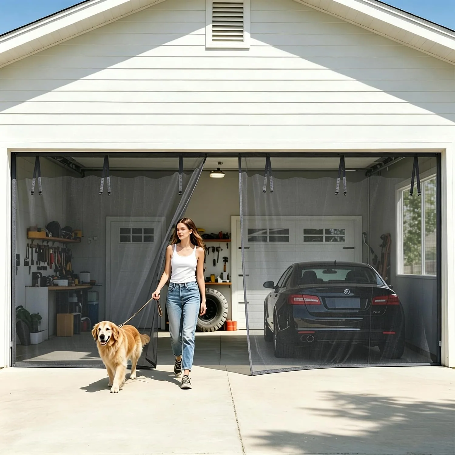 FEGO Grey Garage Door Screen, grey, 8 x 7 ft