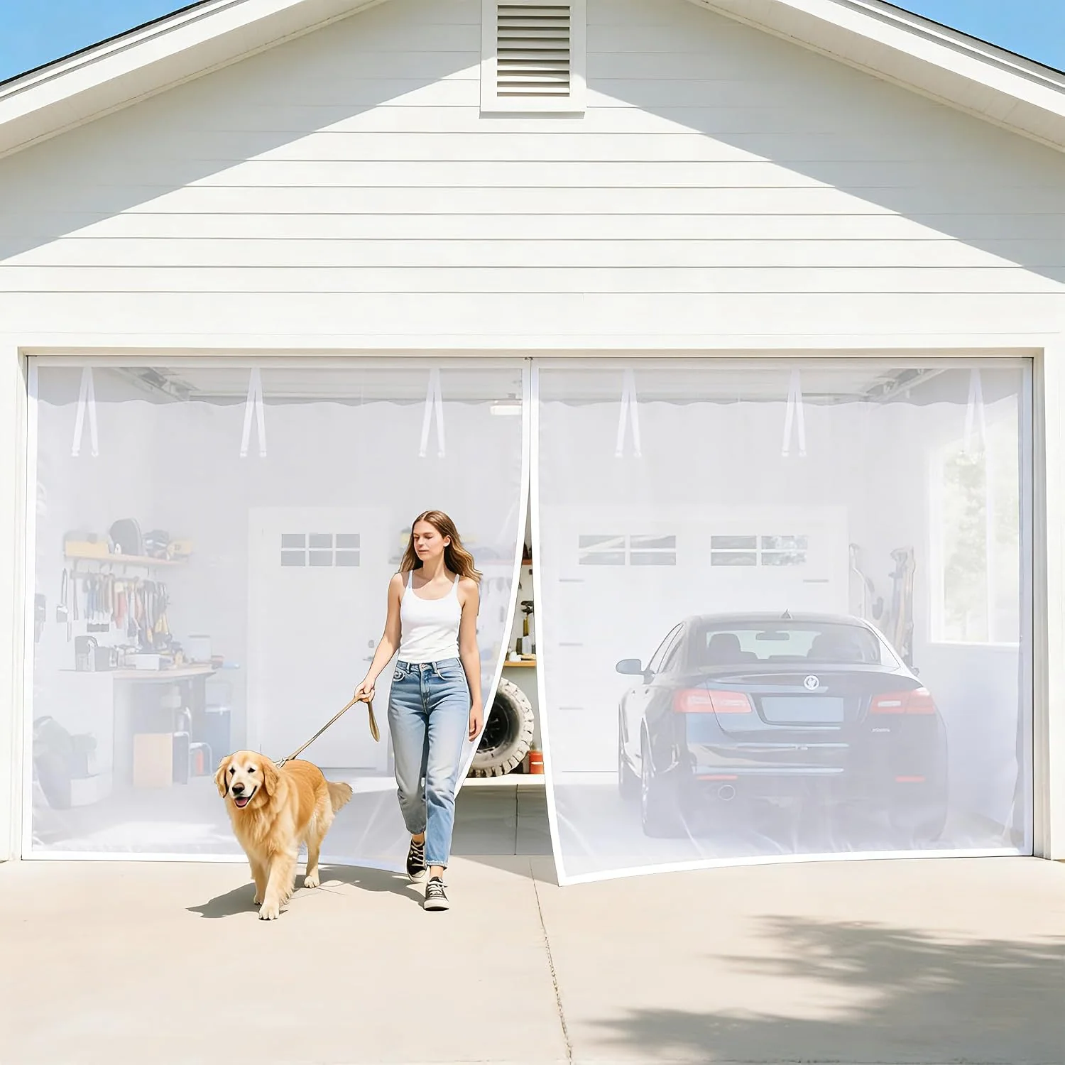 FEGO White Garage Door Screen, white, 18 x 7 ft